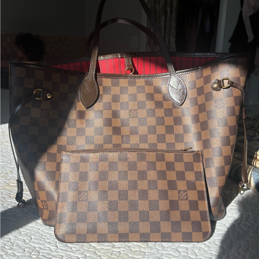 Louis Vuitton Damier Ebene MM Tote with Red Interior
